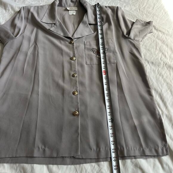 VNTG Tradition Butterfly Embroidered Short Sleeve, Silk Like Button Up- 2XL - Picture 9 of 10